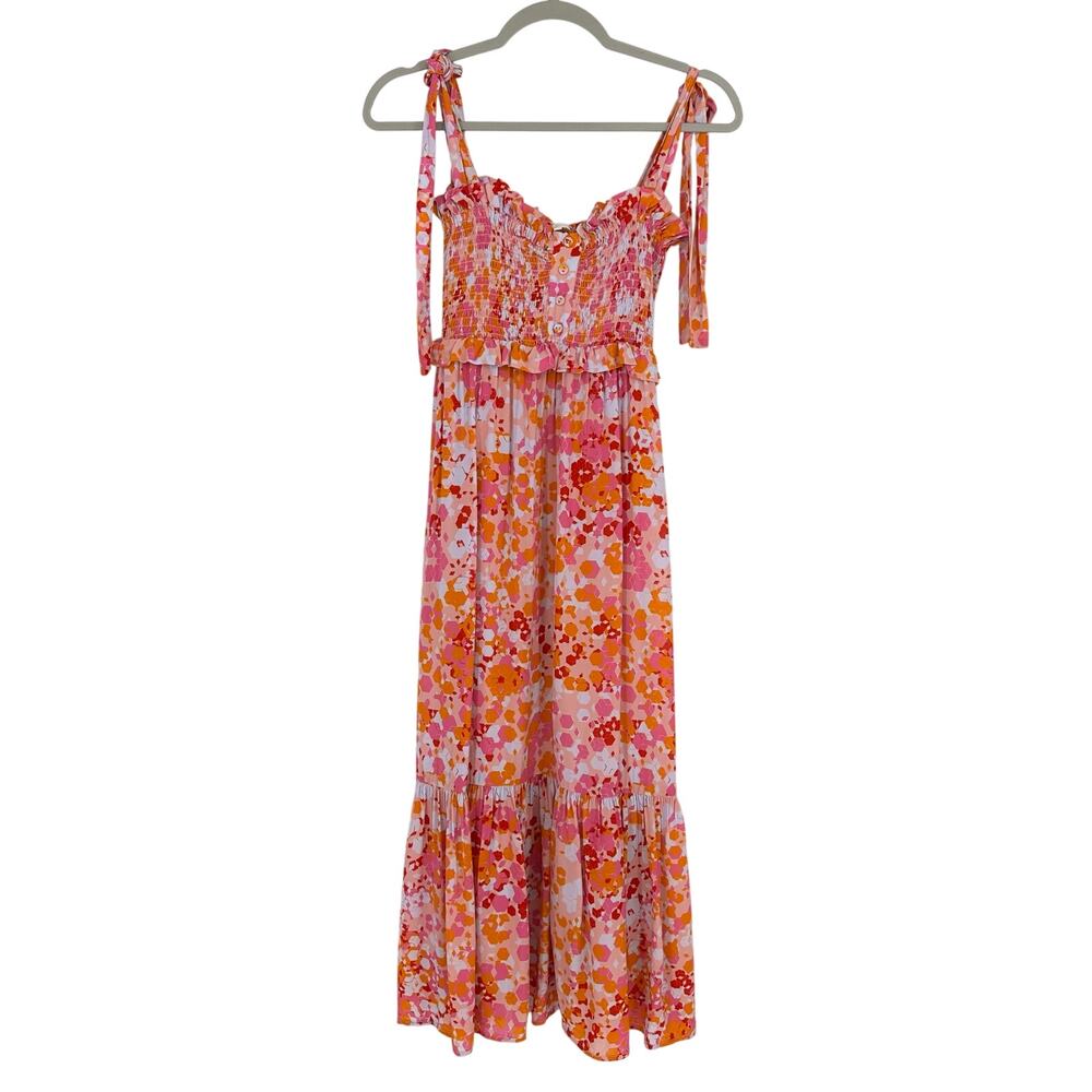 Anthropologie Caballero Thandi Midi Dress Sz S Floral Smoked Back Coquette Boho